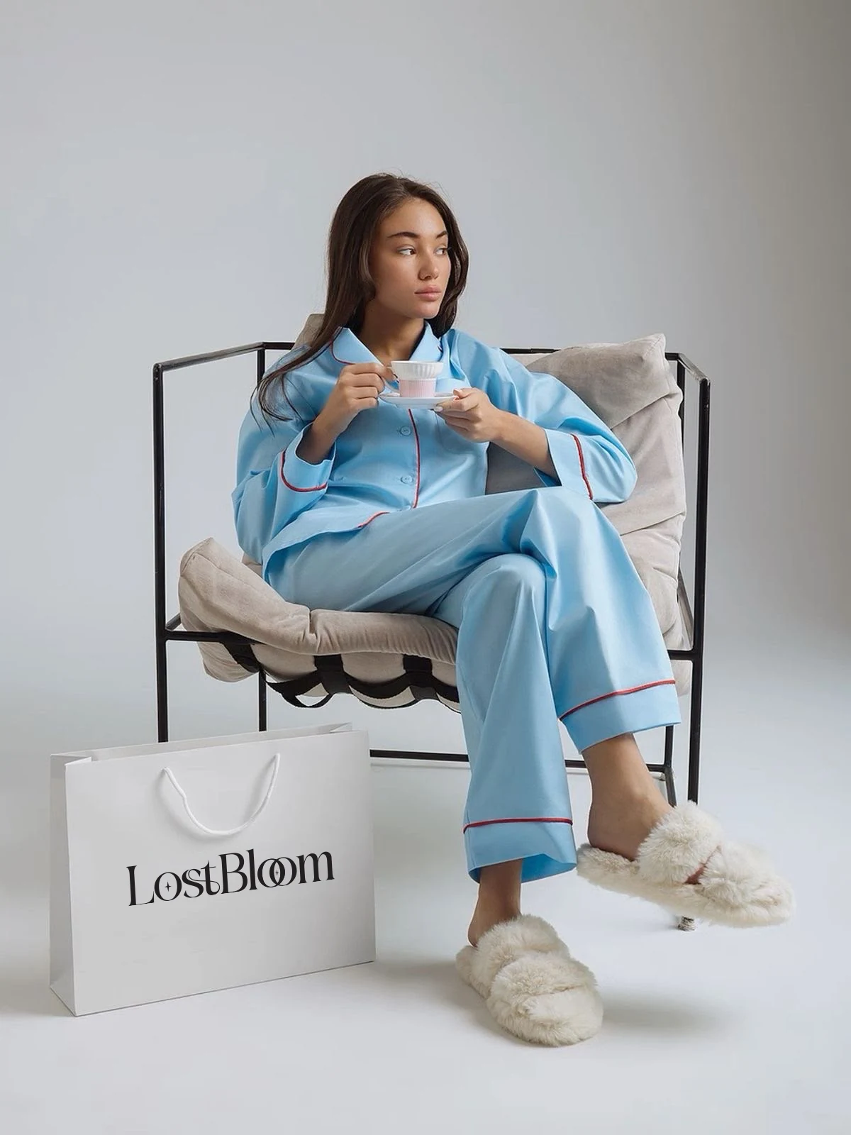 Lost Bloom blue loungewear campaign